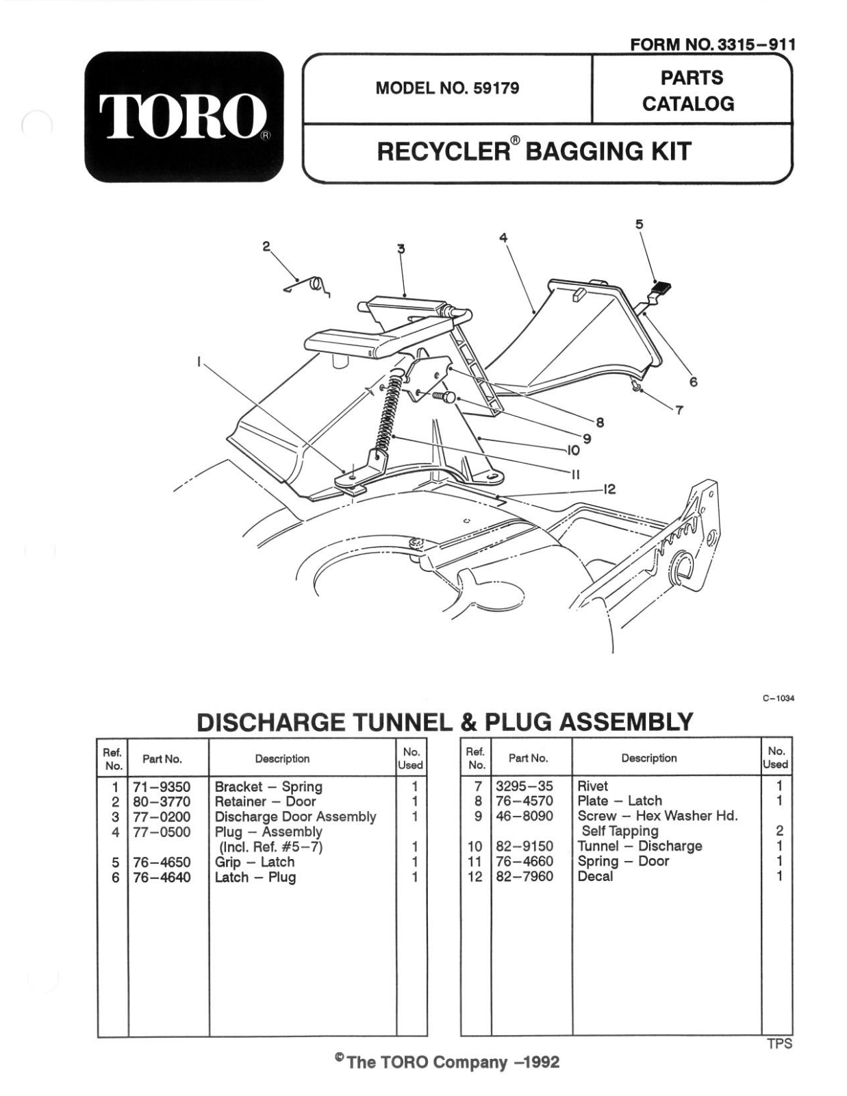 Toro 59179 Parts Catalogue