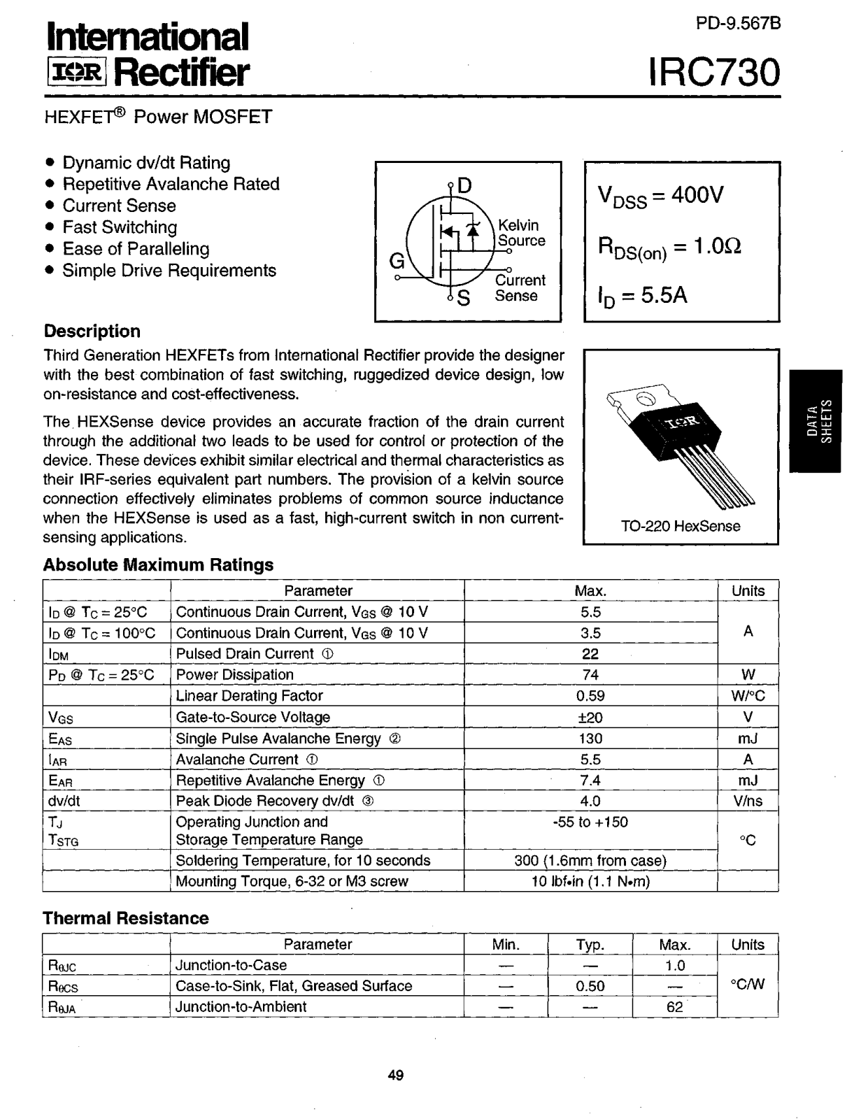 International Rectifier IRC730 Datasheet