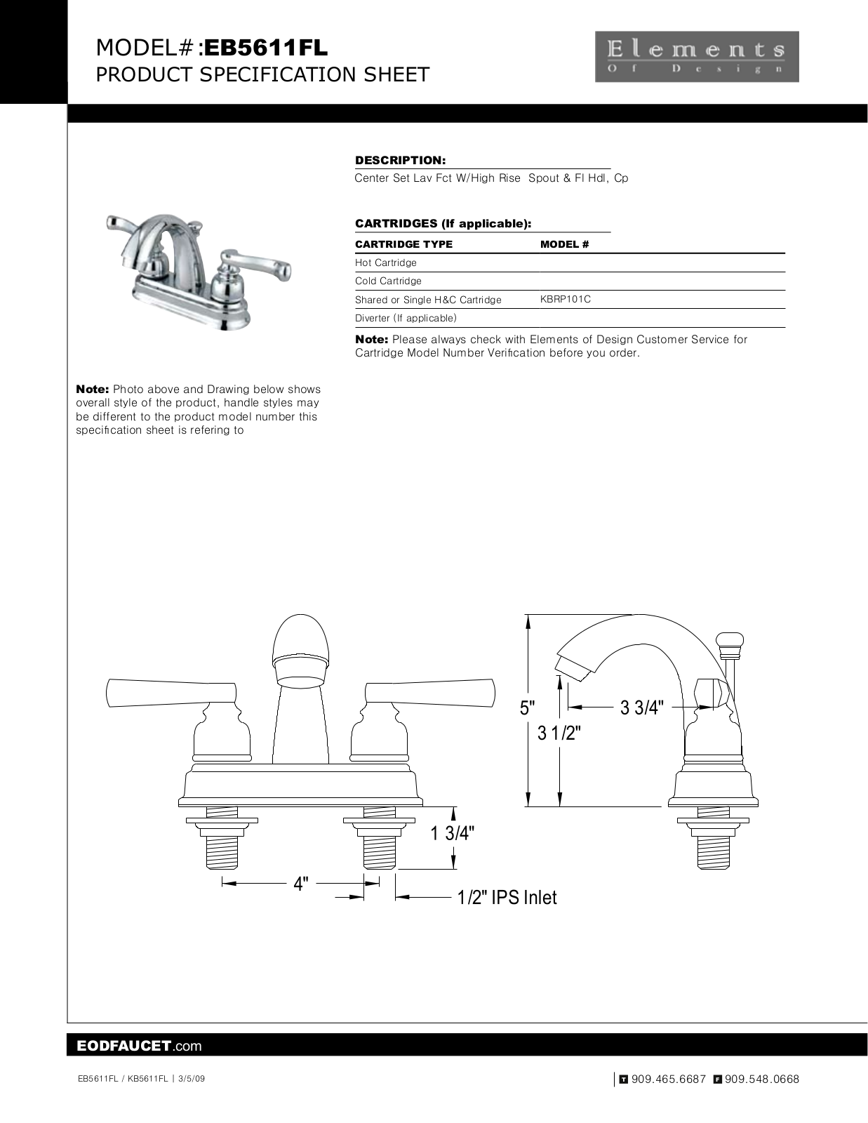 Elements of Design EDE1138 Specification Sheet - ManualMachine.com