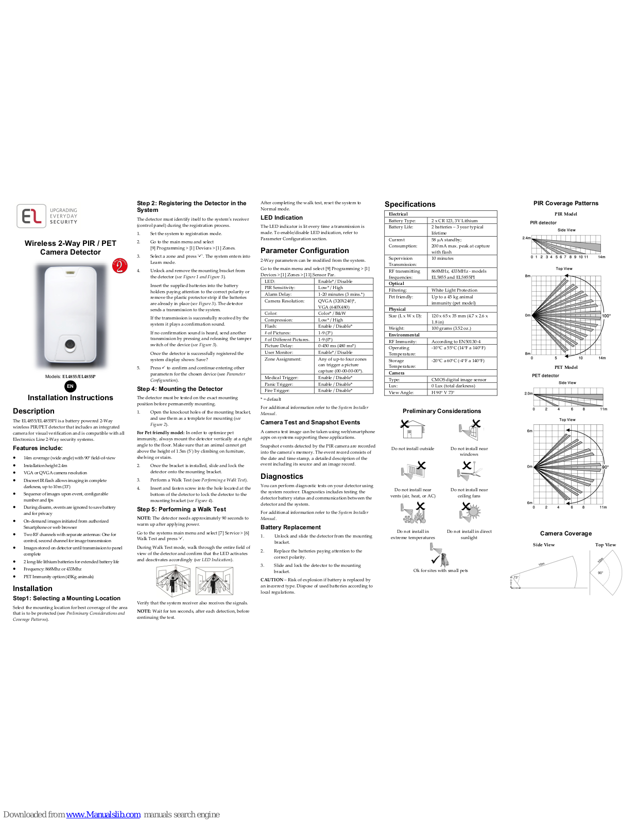 EL EL4855, EL4855P Installation Instructions Manual