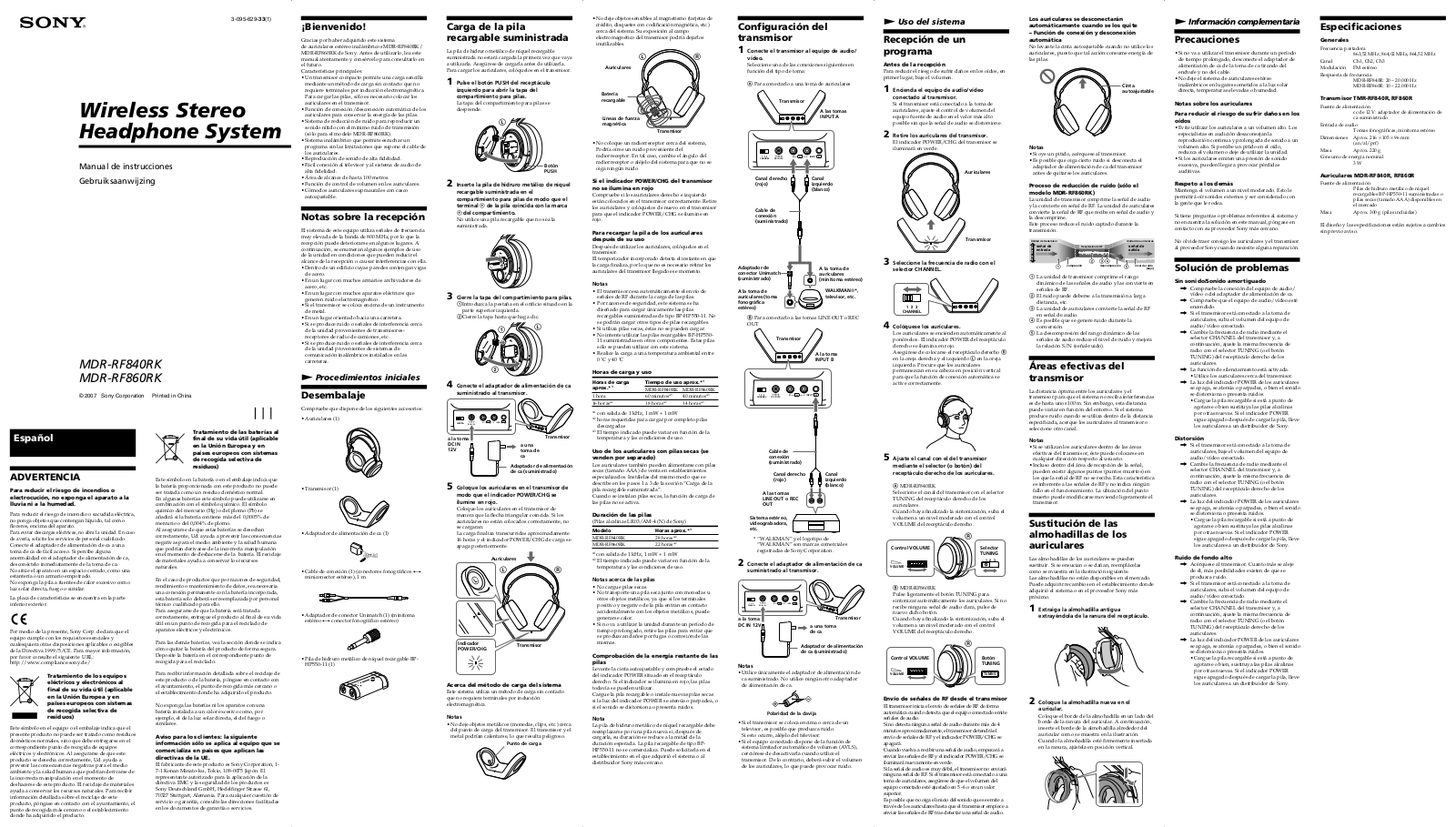 Sony MDR-RF840RK User Manual