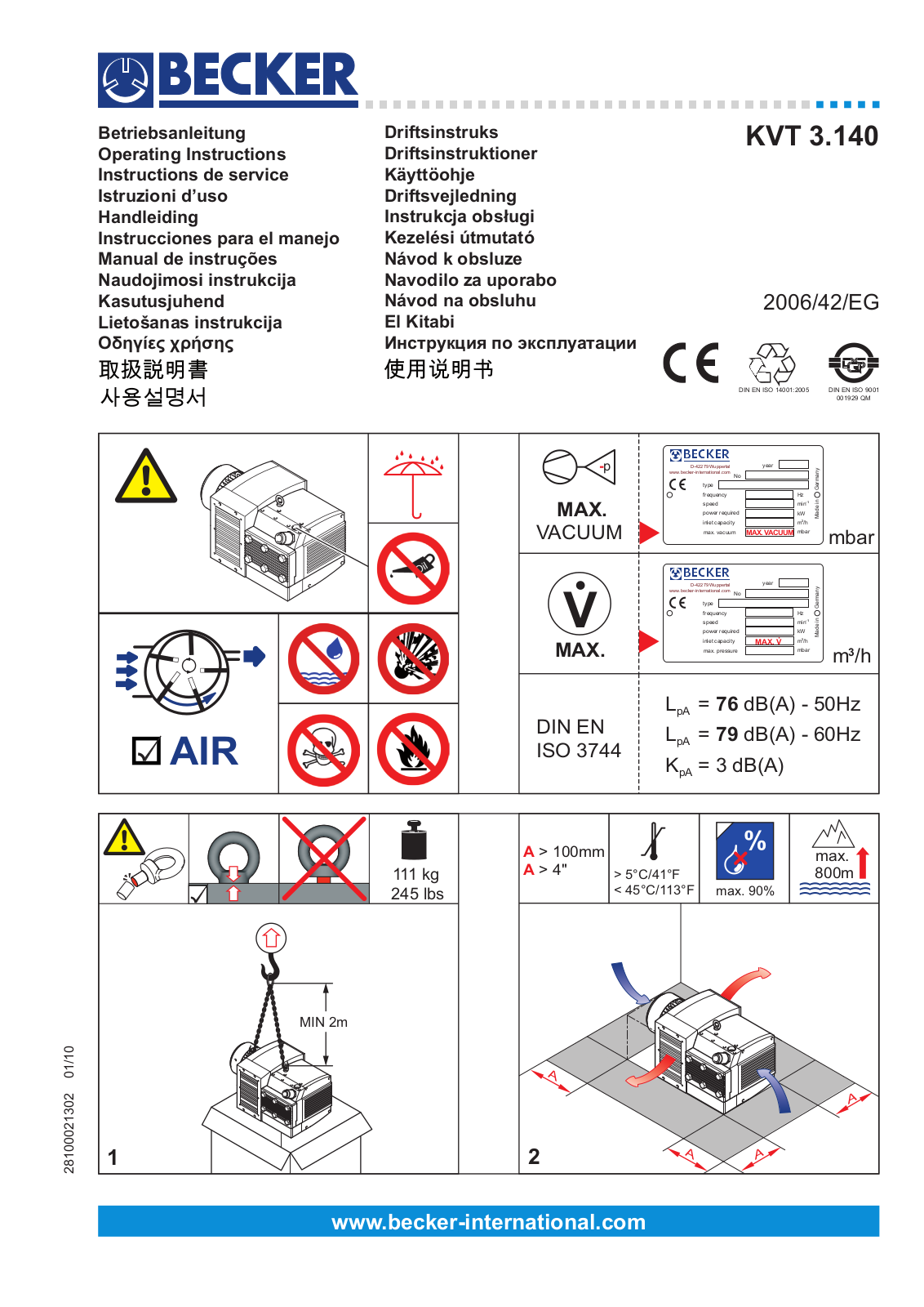 Becker KVT 3.140 Operating Instructions Manual