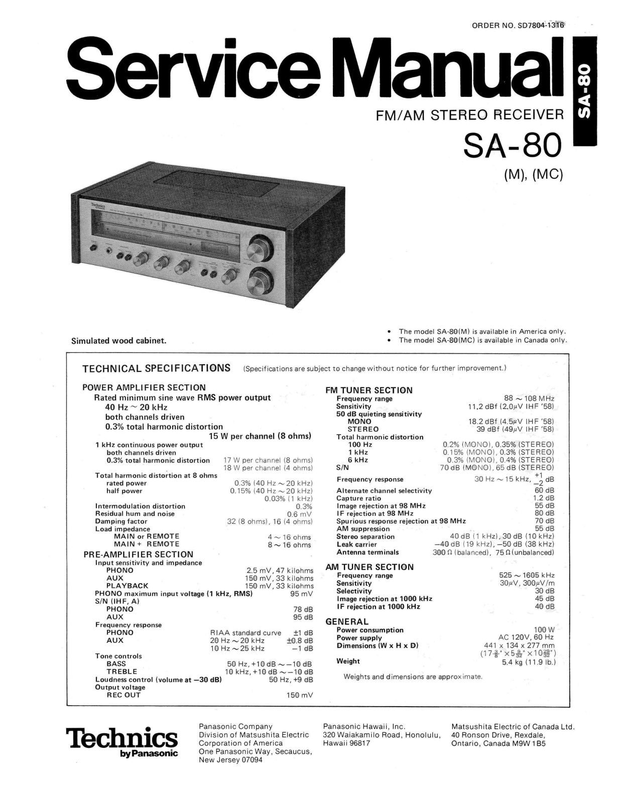 Technics SA-80 Service manual