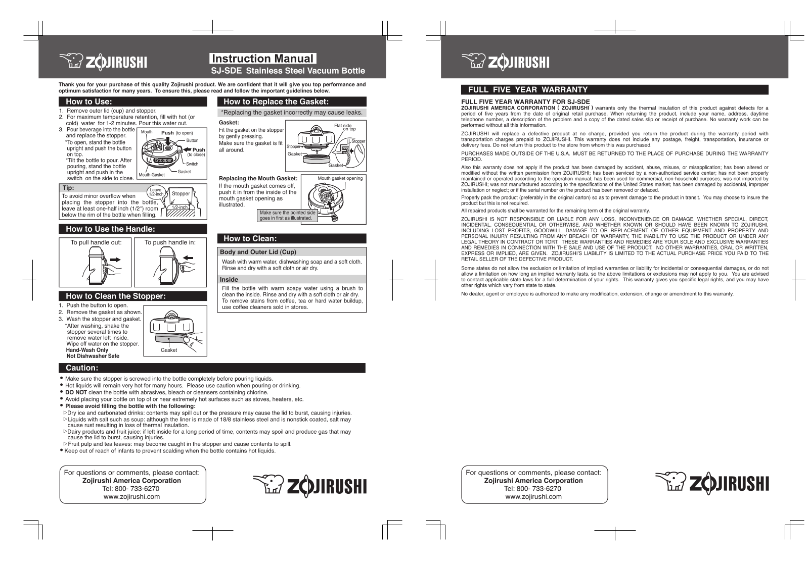 Zojirushi SJ-SDE Installation  Manual