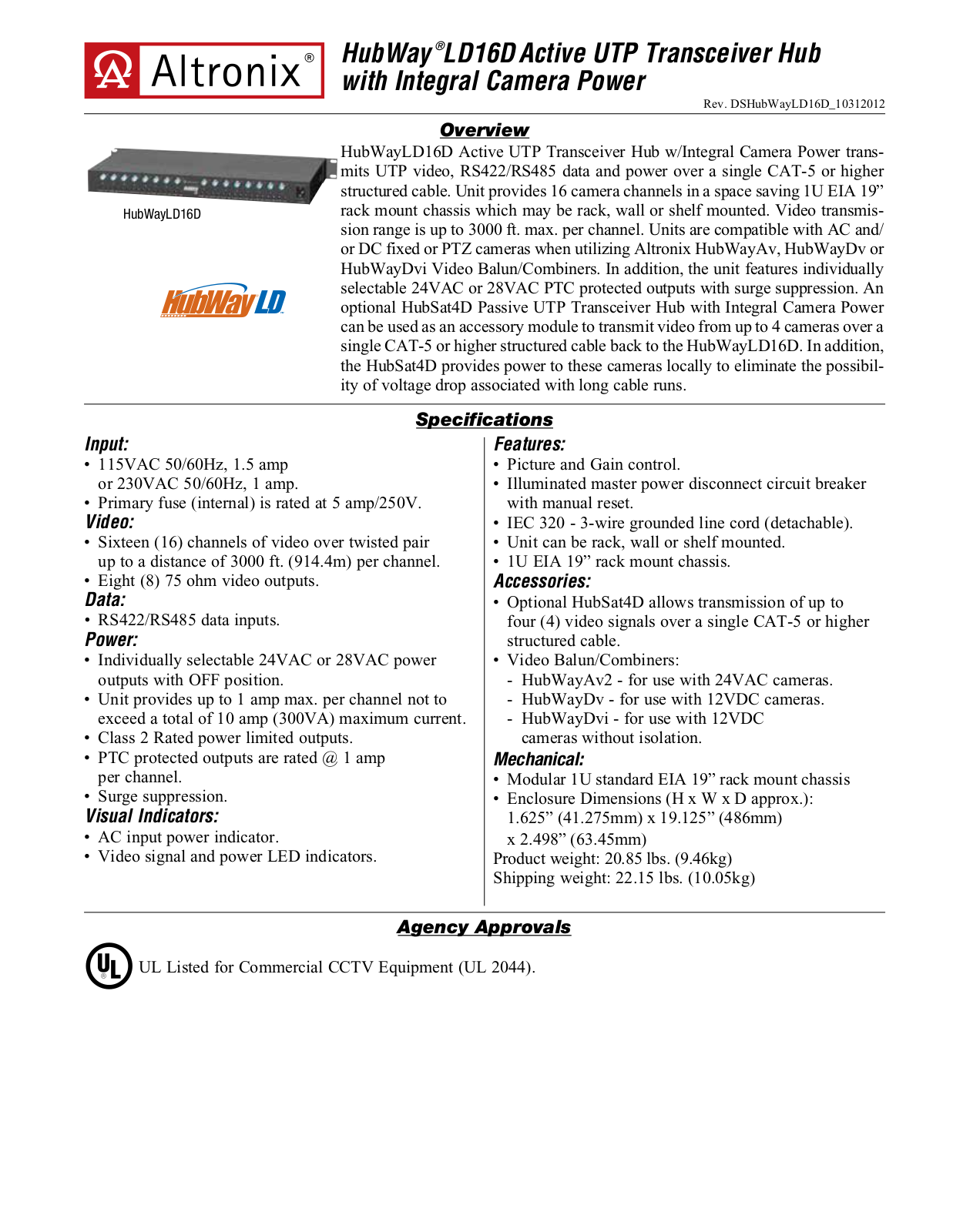 Altronix HubWay LD16D Data Sheet