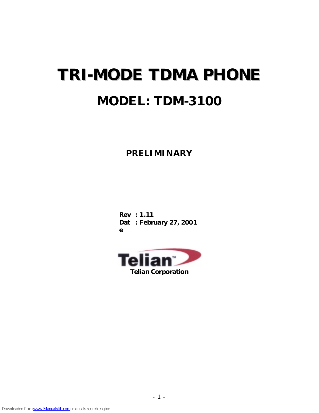 Audiovox TDM-3100 User Manual