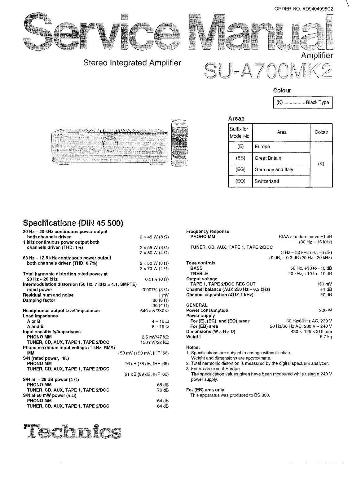 Technics SU-A-700 Service Manual