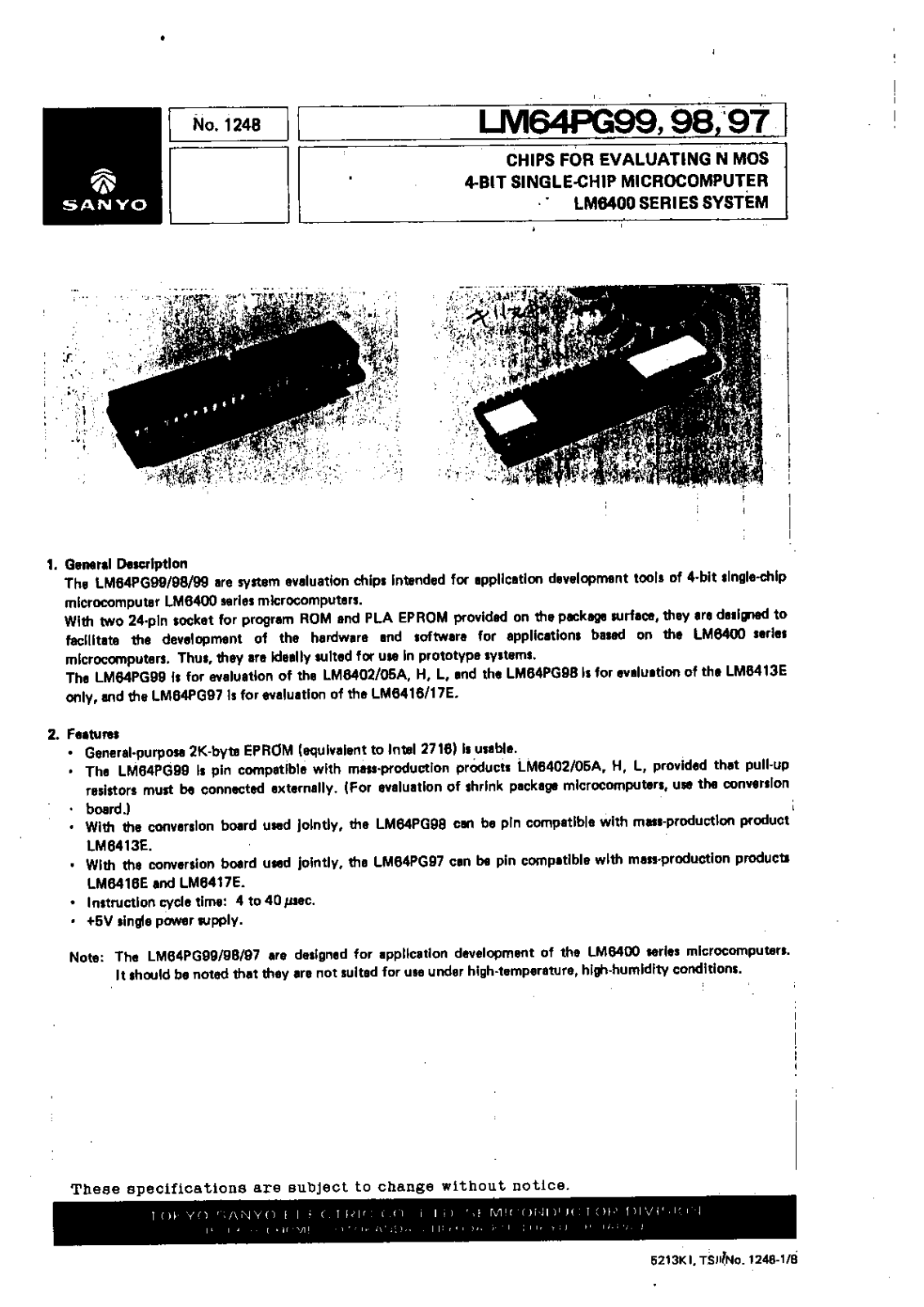 Sanyo LM64PG99 Specifications