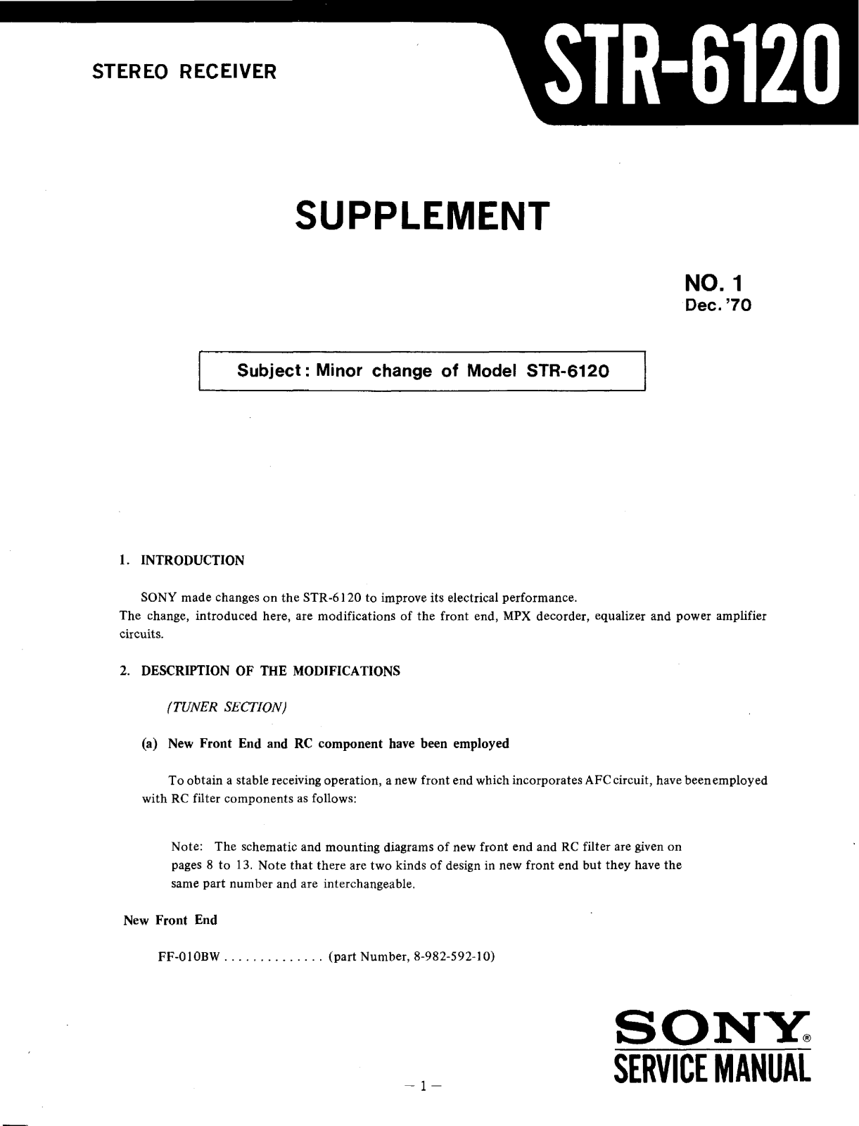 Sony STR-6120 Service Manual