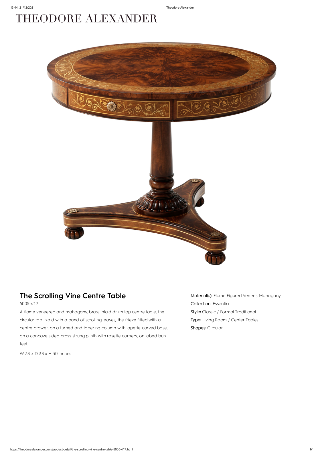 Theodore Alexander FPLJ1922 Specifications - ManualMachine.com