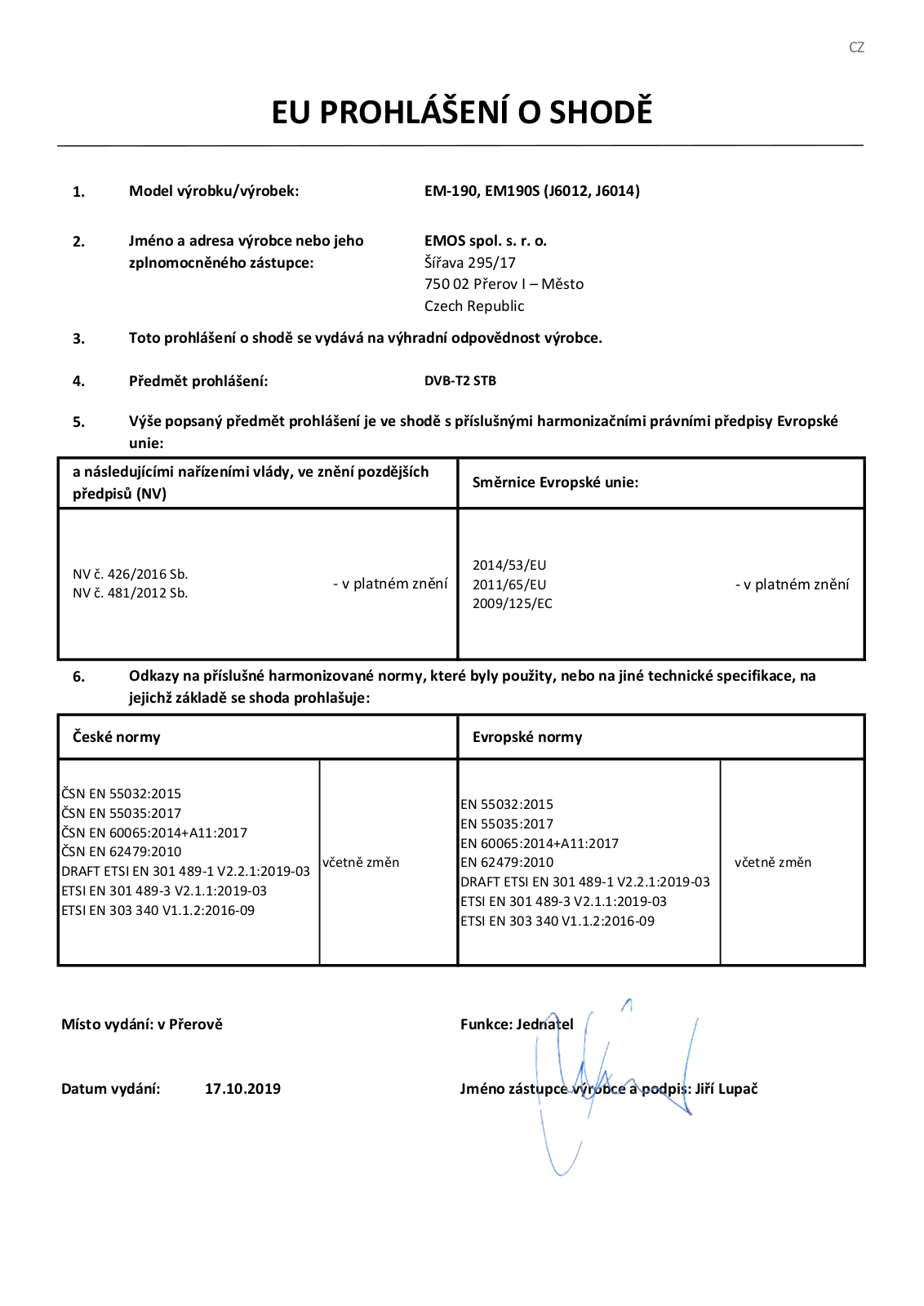 EMOS EM-190, J6012, EM190S, J6014 User Manual