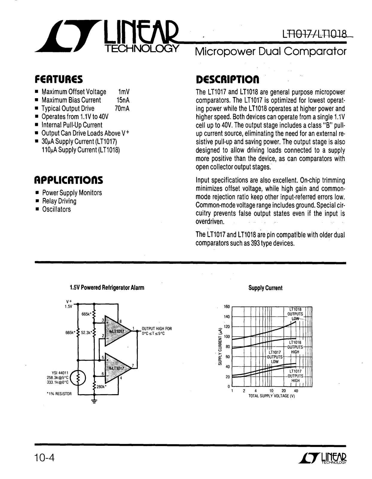 Linear Technology LT1018, LT1017 Datasheet