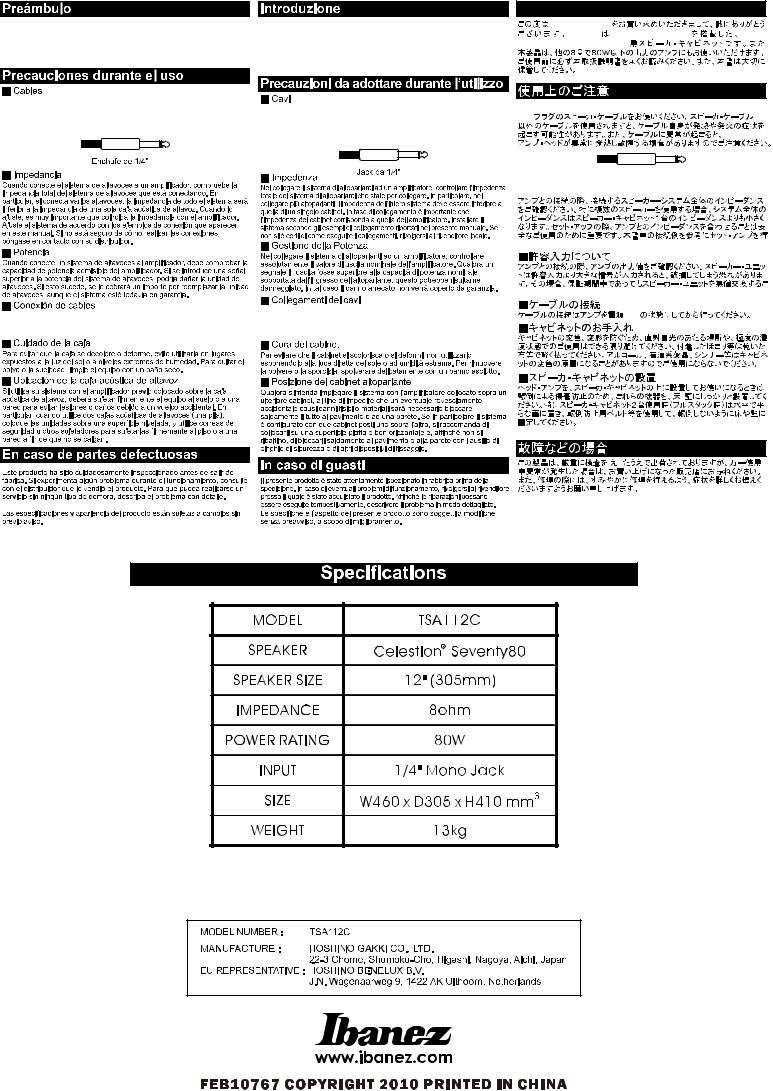 Ibanez TSA112C Owner's Manual