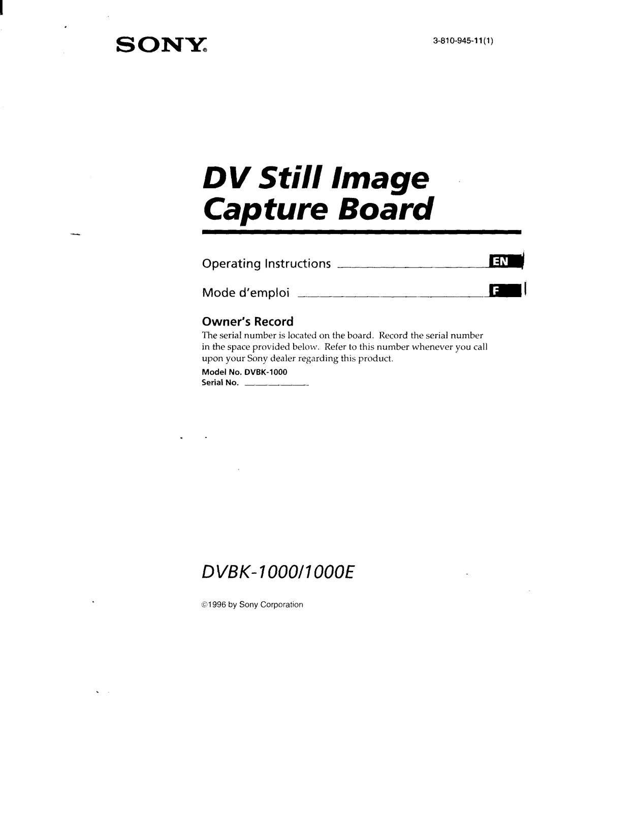 Sony DVBK-1000 User Manual