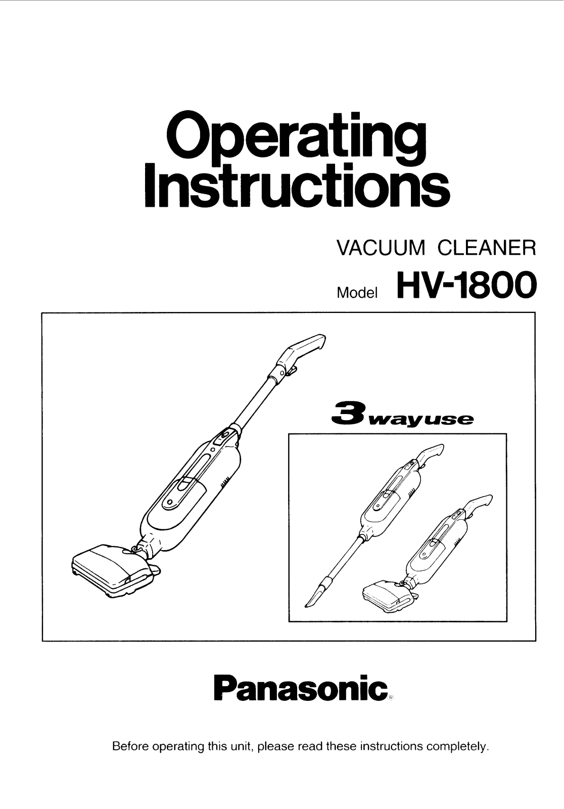 Panasonic hv-1800 Operation Manual