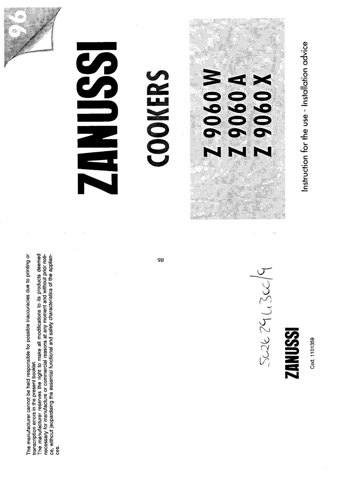 Zanussi Z9060X User Manual