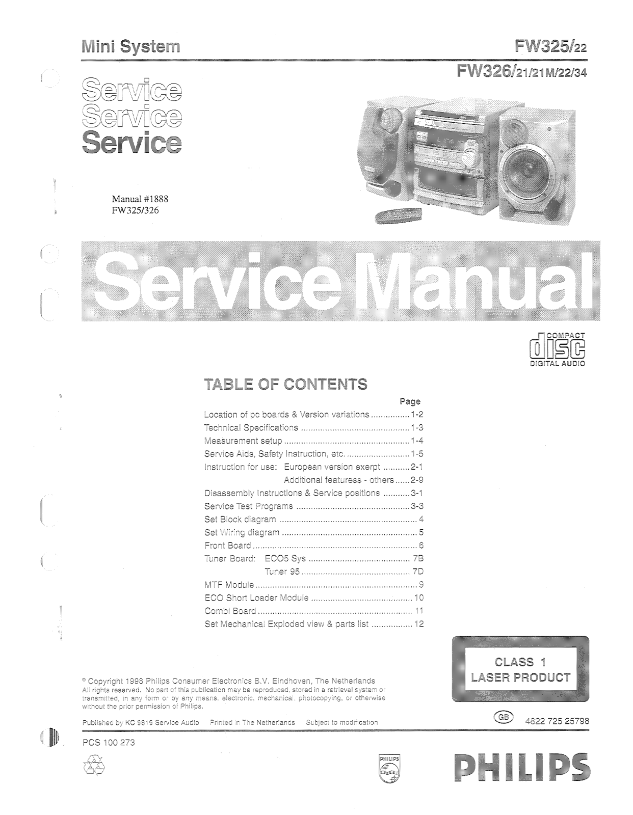 Philips FW-325, FW-326 Service manual