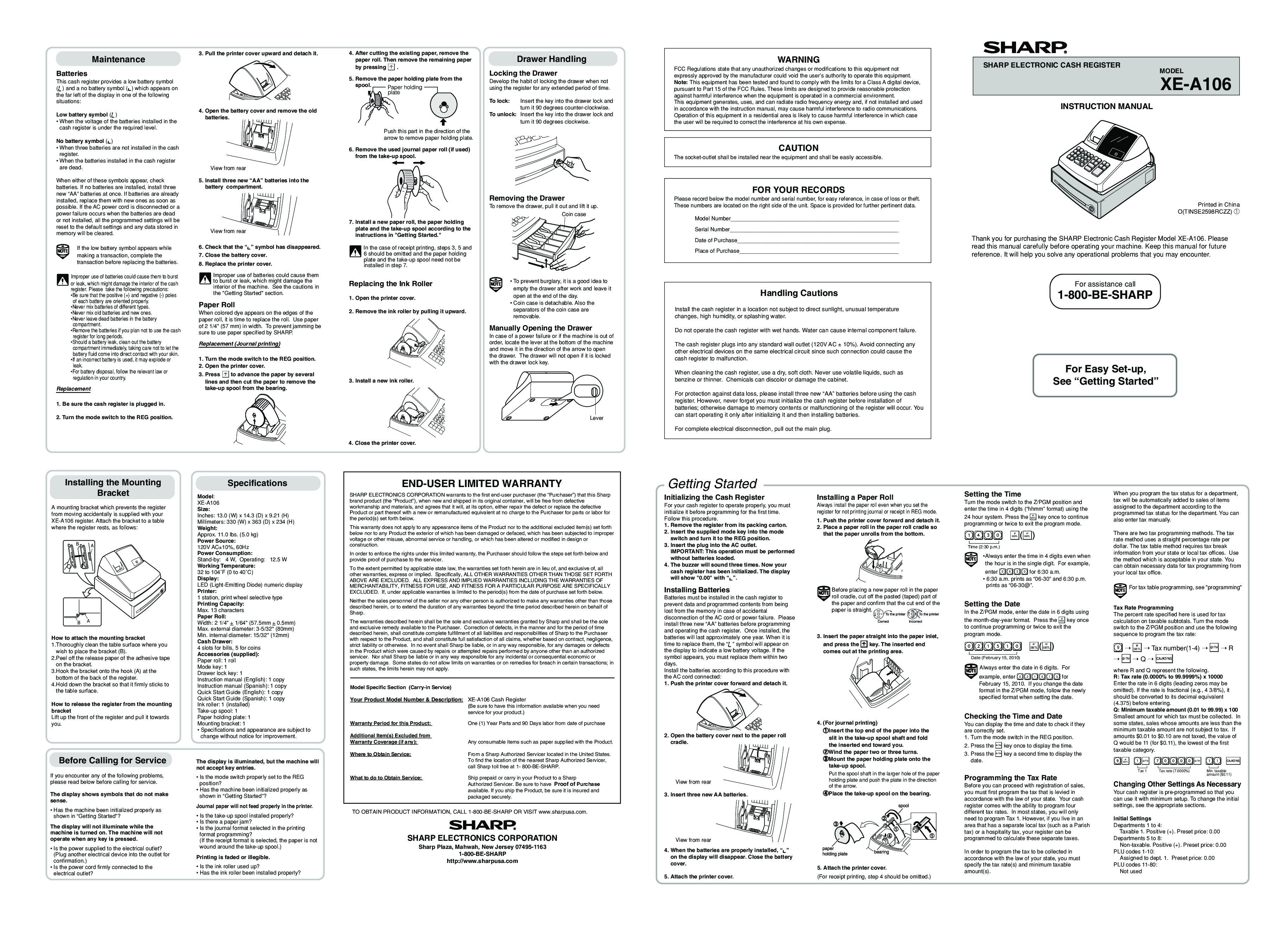 Sharp XE-A106 User Manual