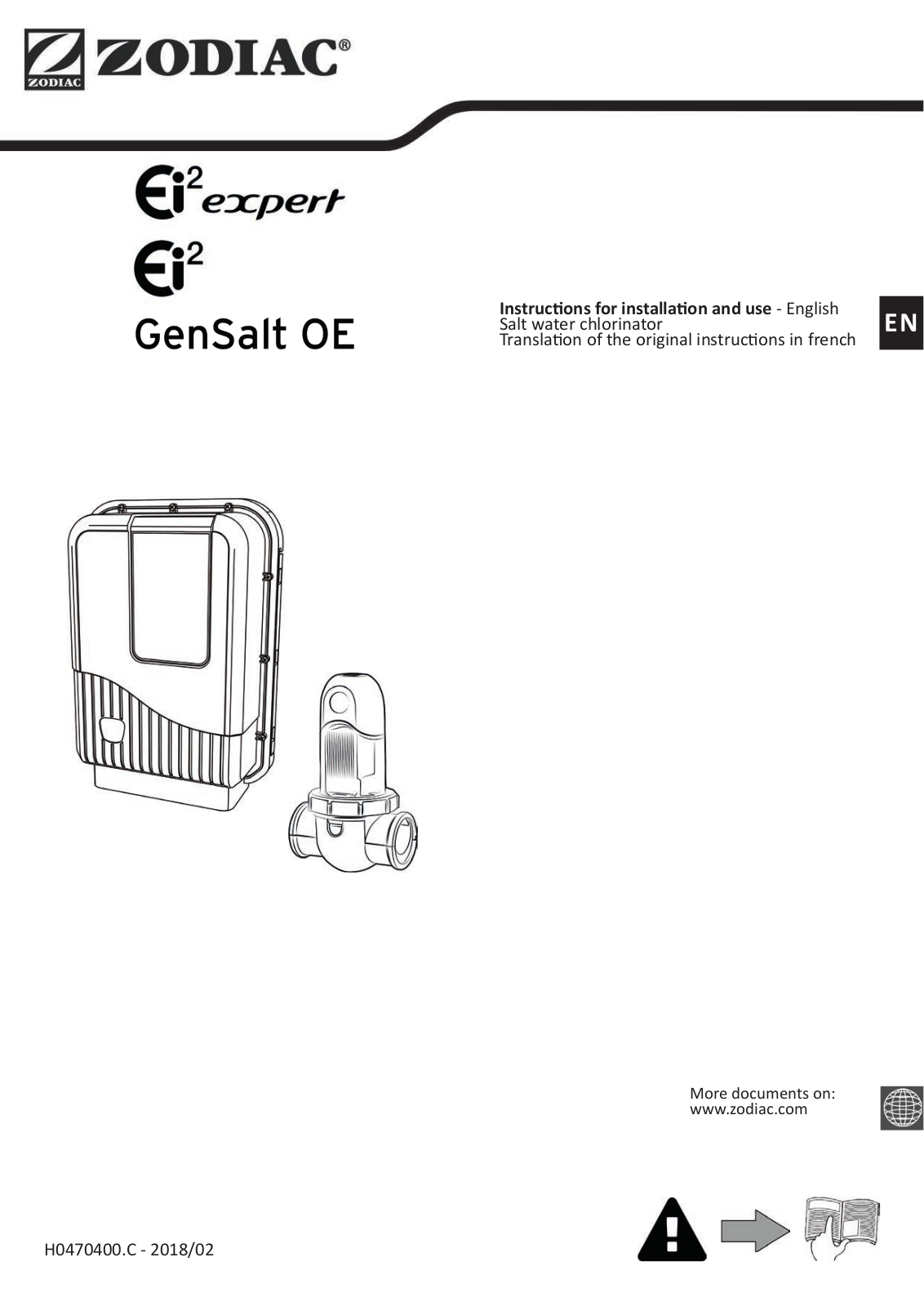 Zodiac Pool Systems Ei2 Expert, Ei2 GenSalt OE Instructions For Installation And Use Manual