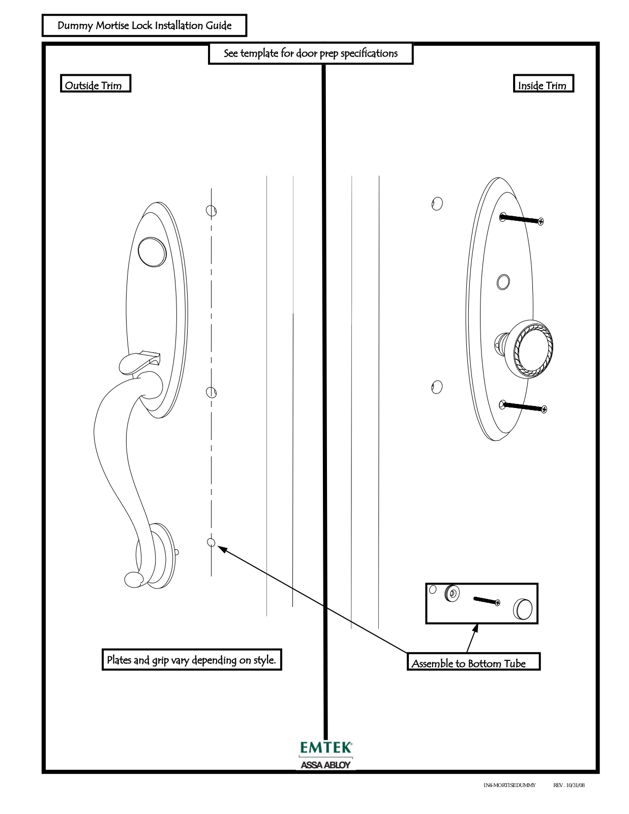 Emtek Dummy Mortise Lock User Manual