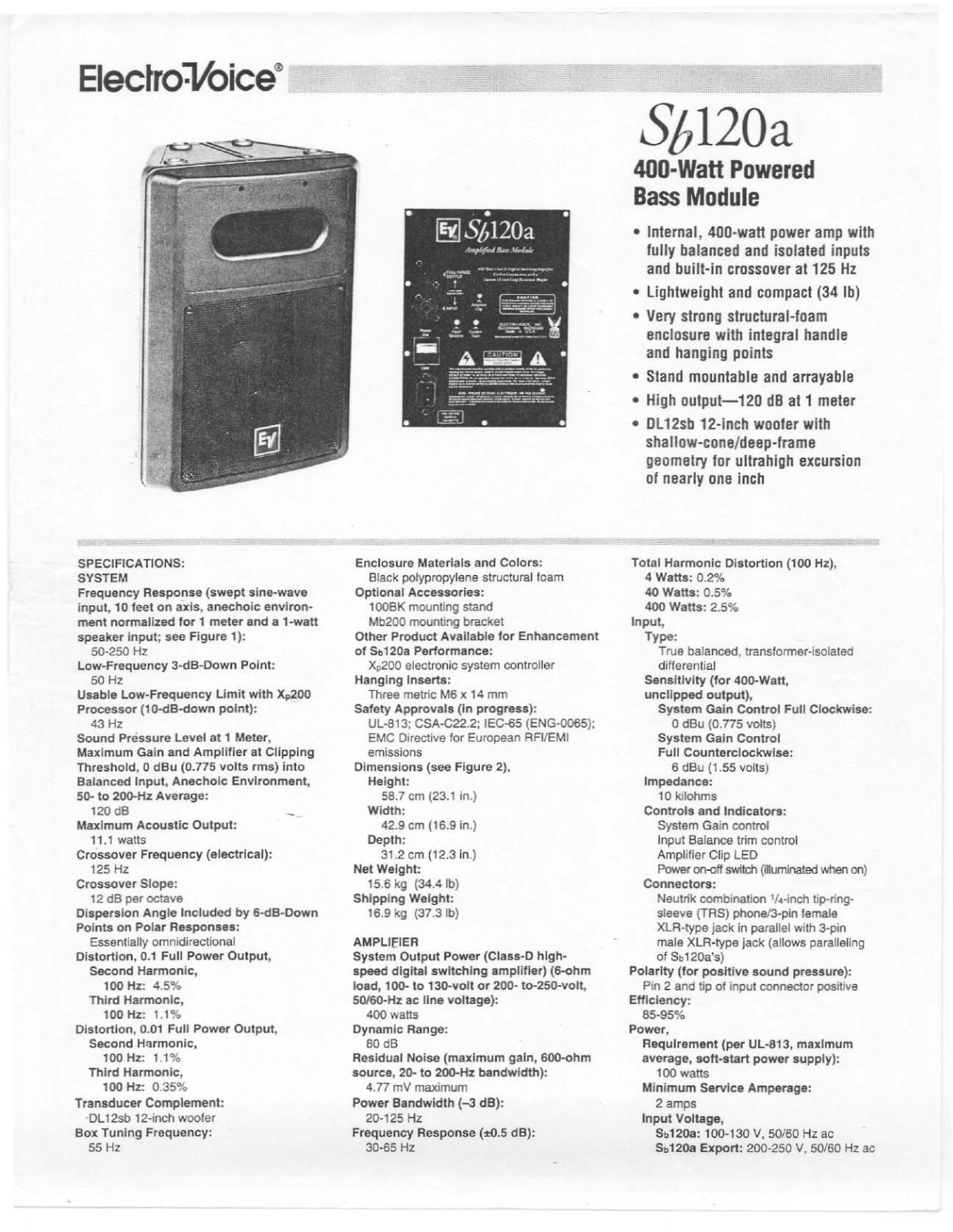 Electro-voice SB120A DATASHEET