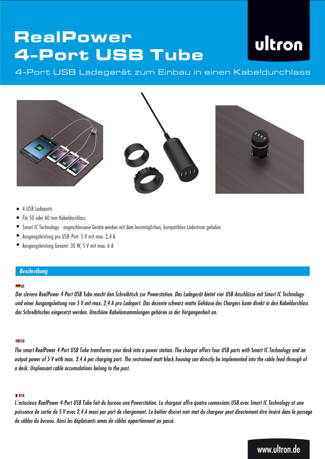 Ultron RealPower 4-Port USB Tube User Manual