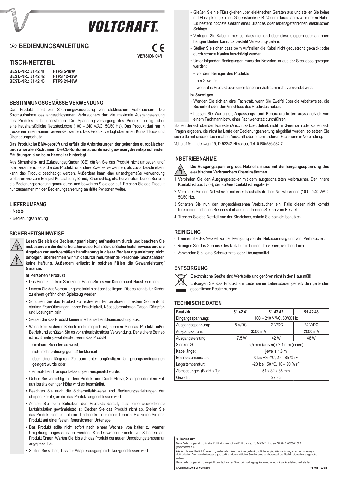 VOLTCRAFT FTPS 12-42W Operation Manual