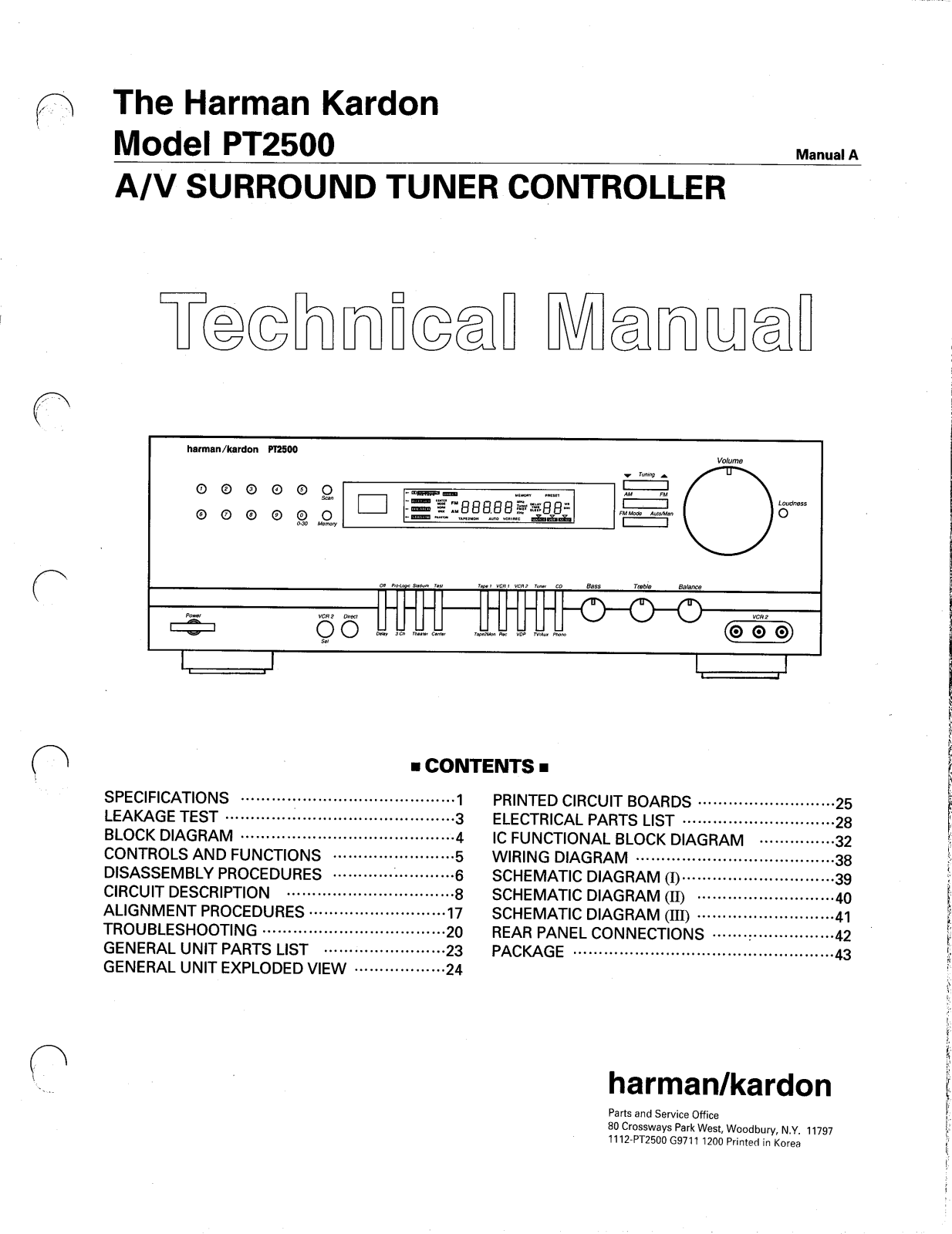 Harman Kardon PT-2500 Service manual