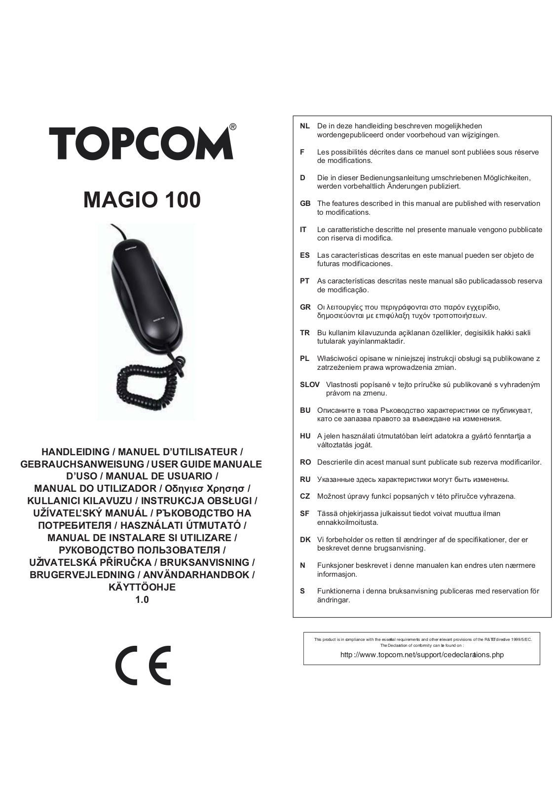 Topcom Magio 100 Operating Instructions