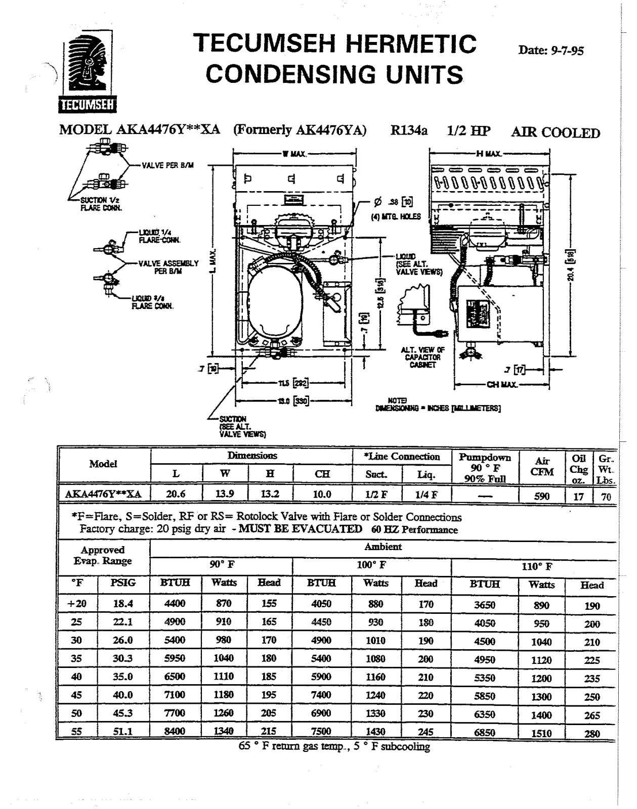 Tecumseh AKA4476YXAXA Performance Data Sheet