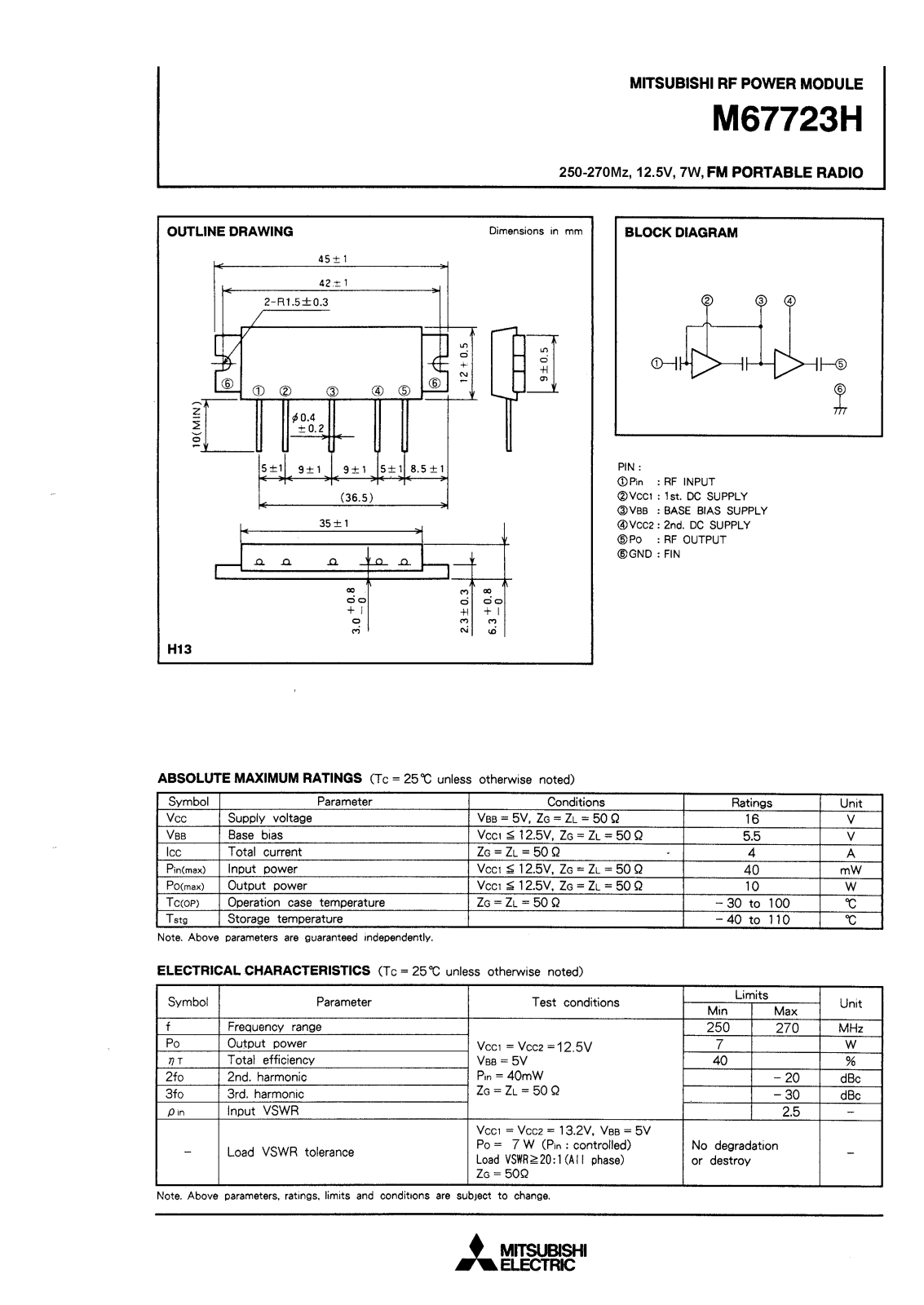 Mitsubishi M67723H Datasheet