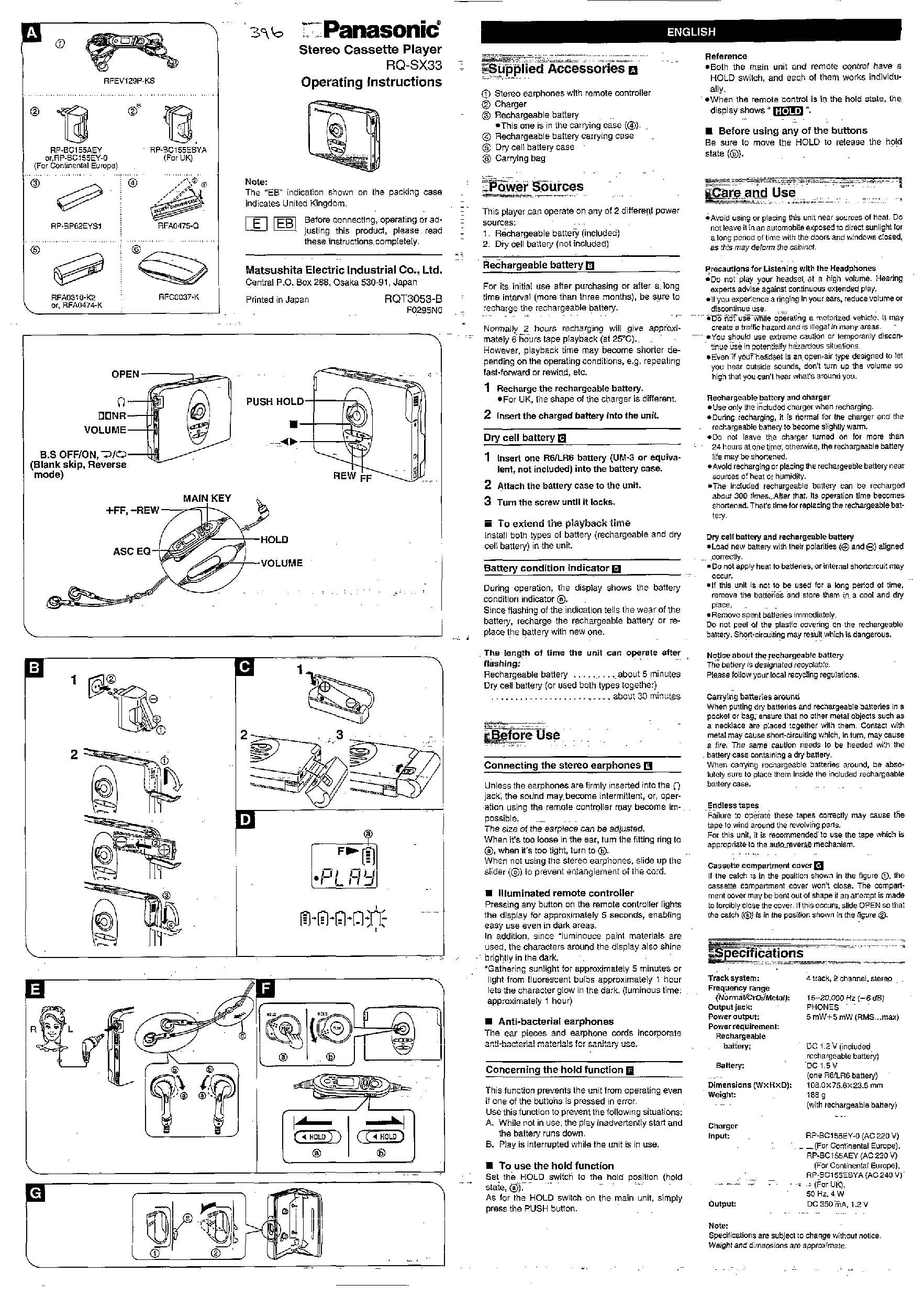 Panasonic RQ-SX33 User Manual
