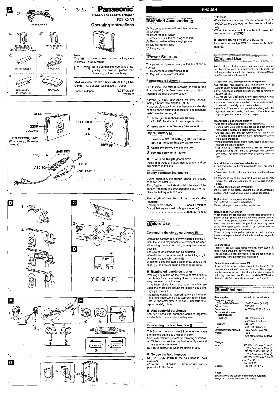 Panasonic RQ-SX33 User Manual