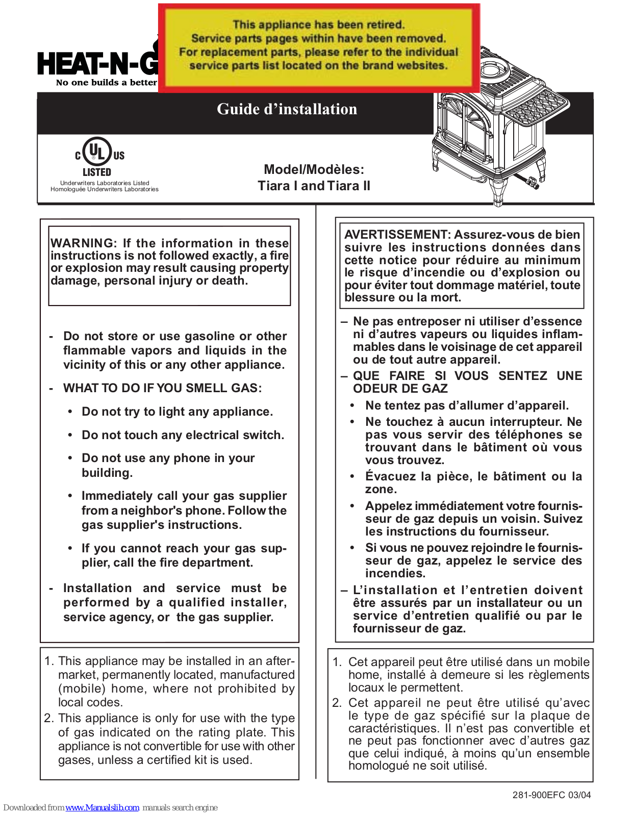 Heat-N-Glo Tiara I, Tiara II Owner's Instruction Manual