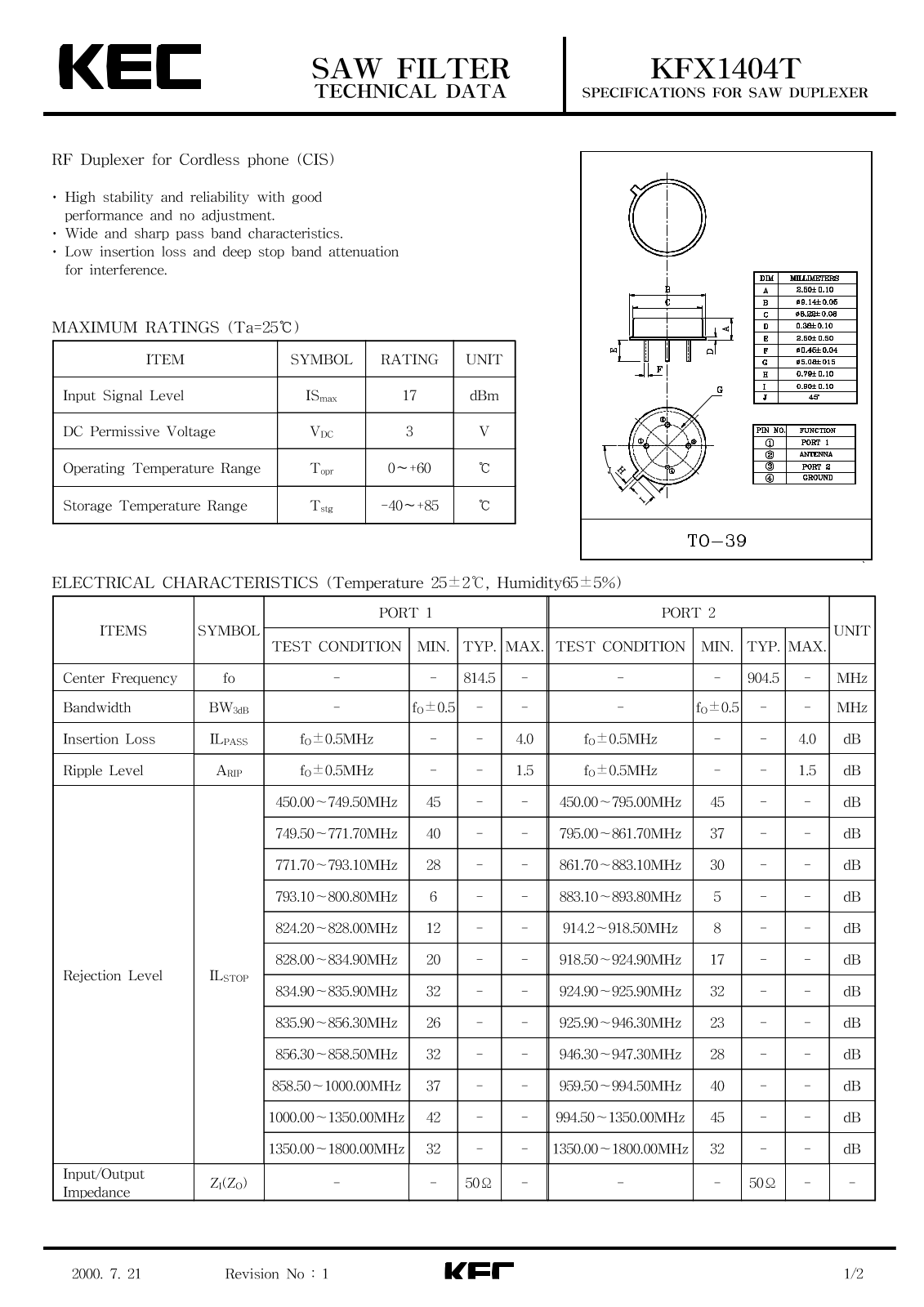 KEC KFX1404T Datasheet