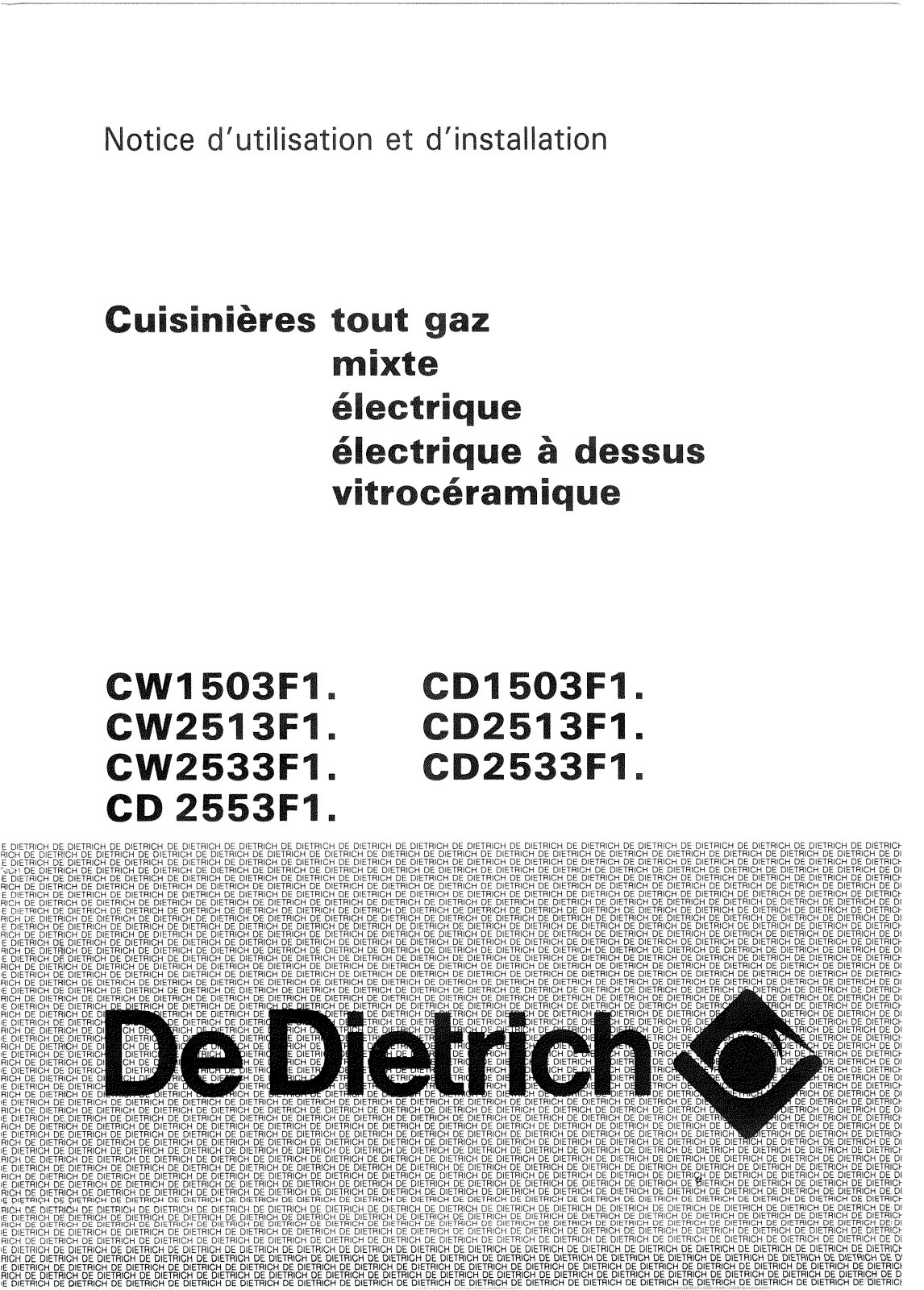 De dietrich CD2553F1, CD2533F1, CD2513F1, CW1503F1, CW2533F1 User Manual