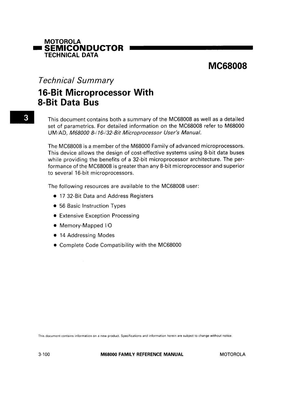 Motorola MC68008C, MC68008 Datasheet