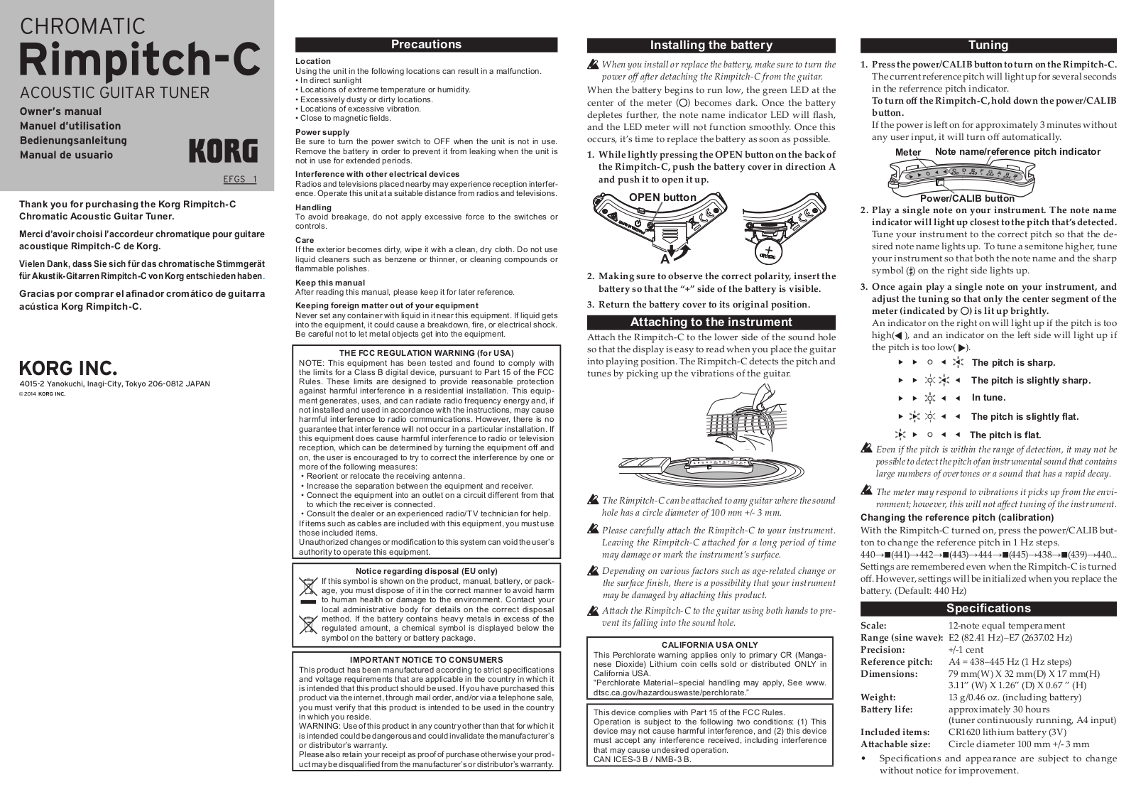 Korg Rimpitch-C OWNER’S MANUAL