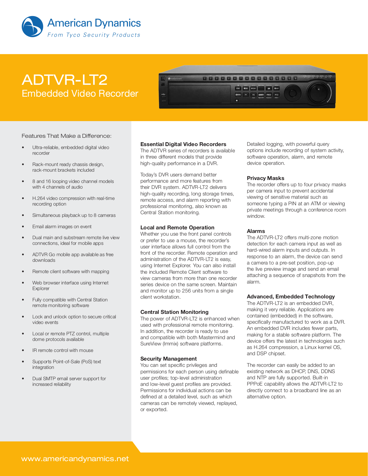 American Dynamics ADTVRLT216050 Specsheet