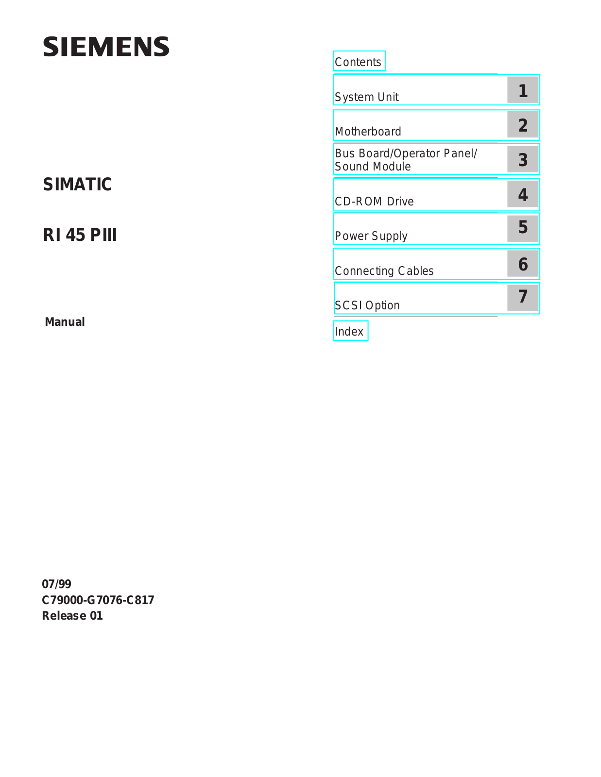 Siemens SIMATIC RI 45 PIII, SIMATIC RI 45 PIII Rack, SIMATIC RI 45 PIII Tower Series Manual