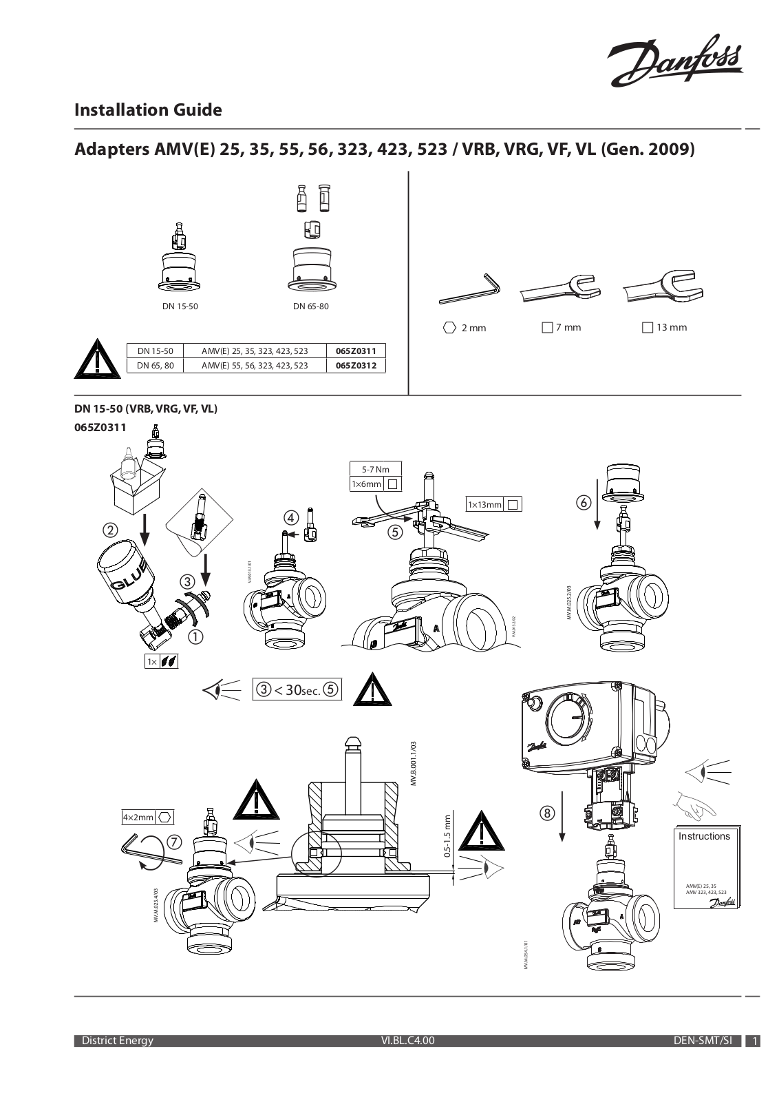 Danfoss 065Z0311, 065Z0312 Installation guide