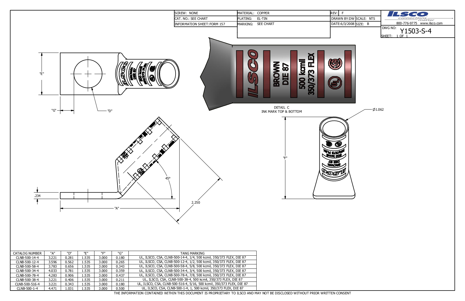 Ilsco CLNB-500-38-4 Data sheet