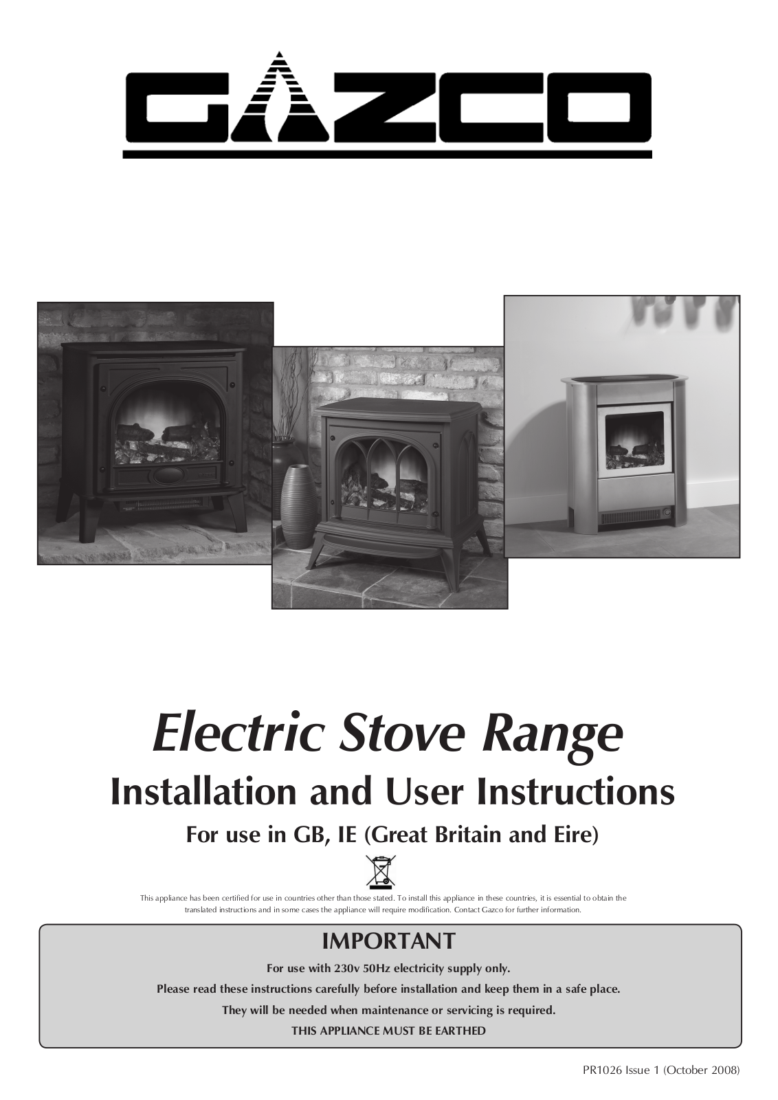 Stovax Electric Stove Range User Manual