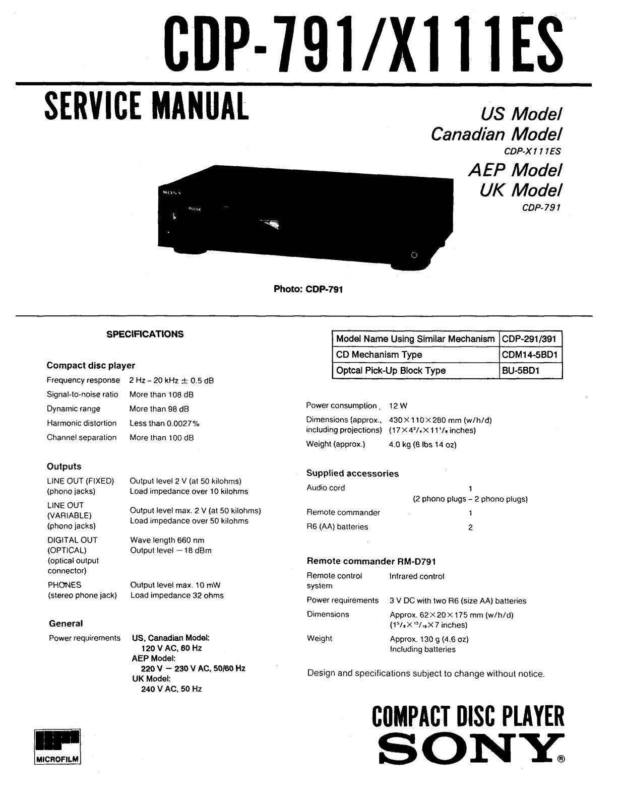 Sony CDP-791 Service manual