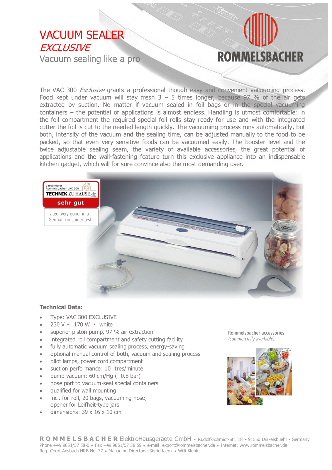 Rommelsbacher VAC 300 Brochure