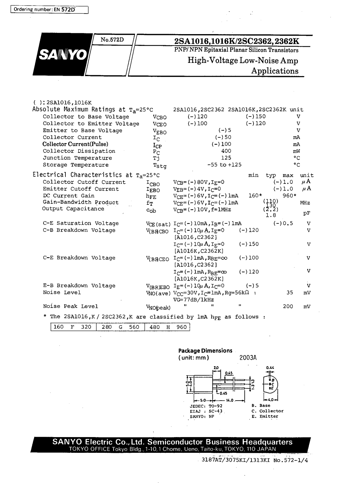 Datasheet 2SA1016KF Specification - ManualMachine.com