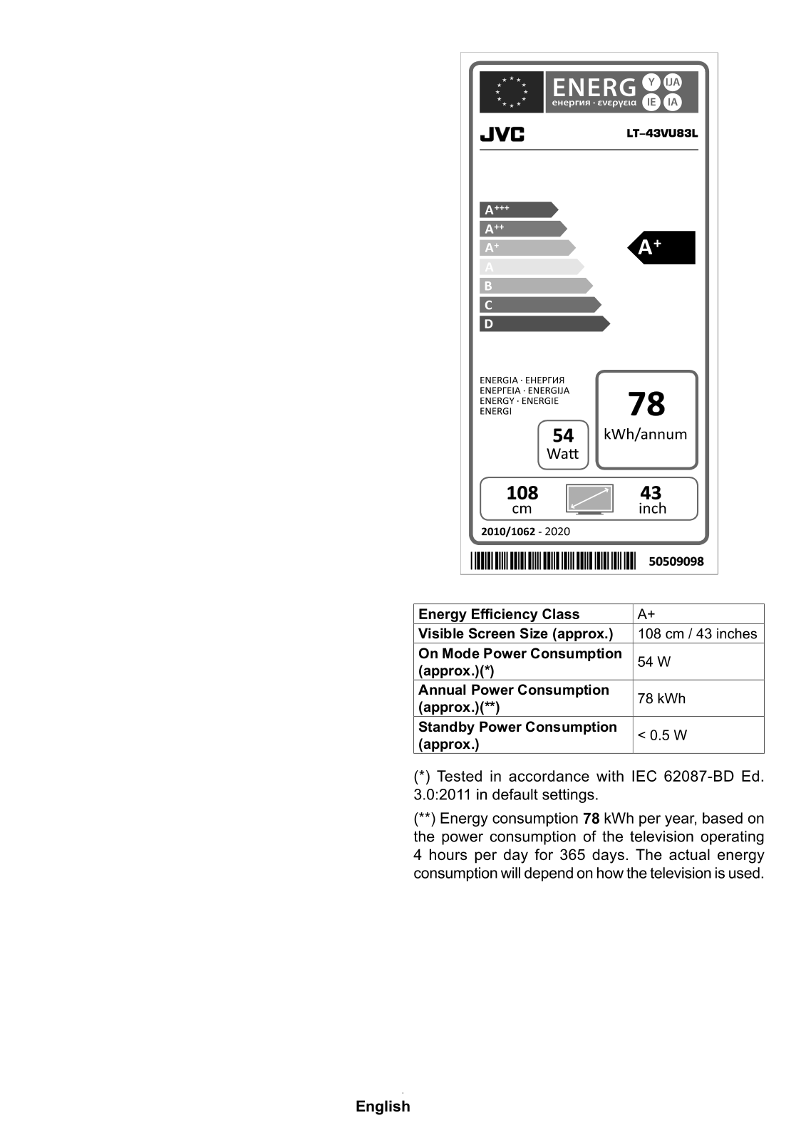 JVC LT-43VU83L User Manual