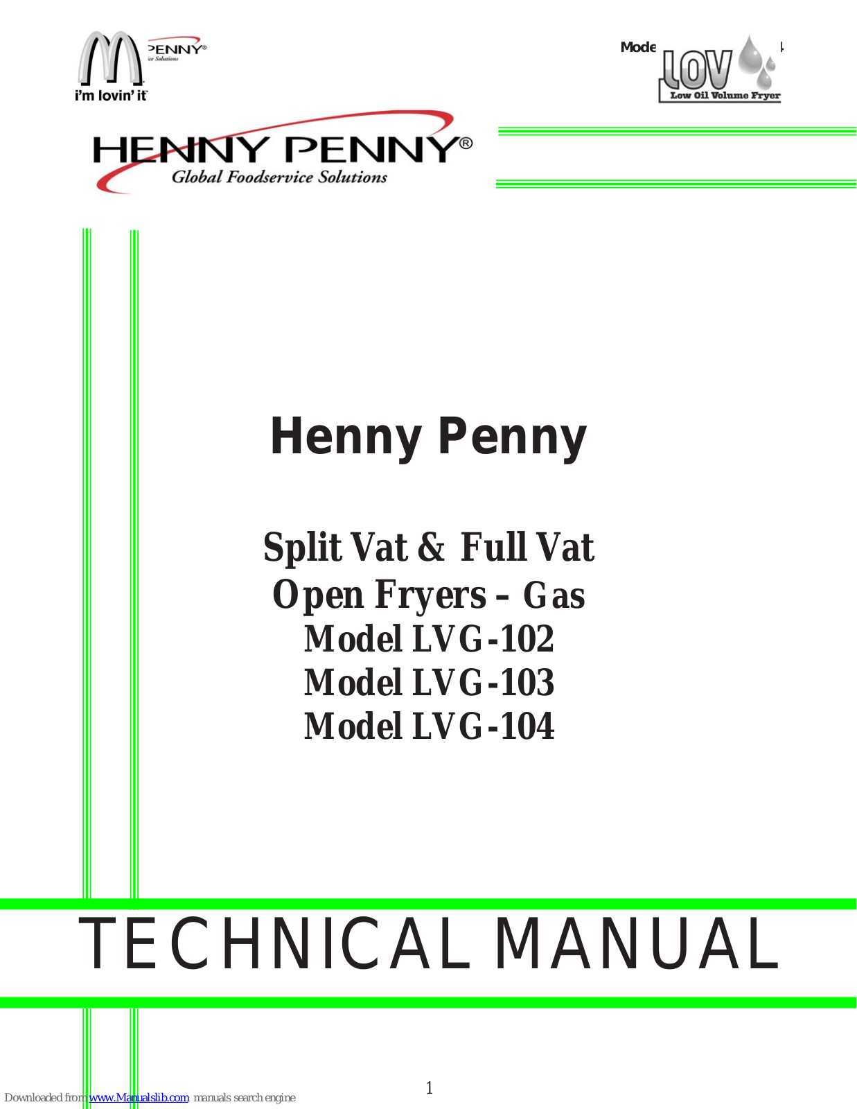 Henny Penny LVG-102, LVG-104 Technical Manual