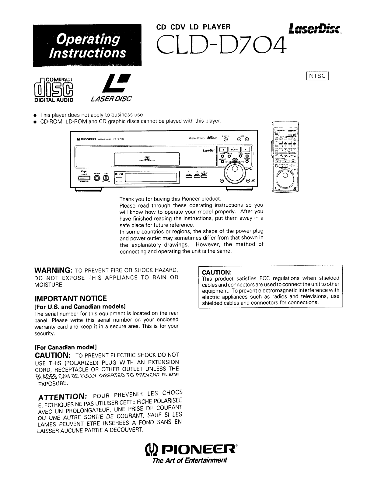 Pioneer CLD-D704 Owner’s Manual