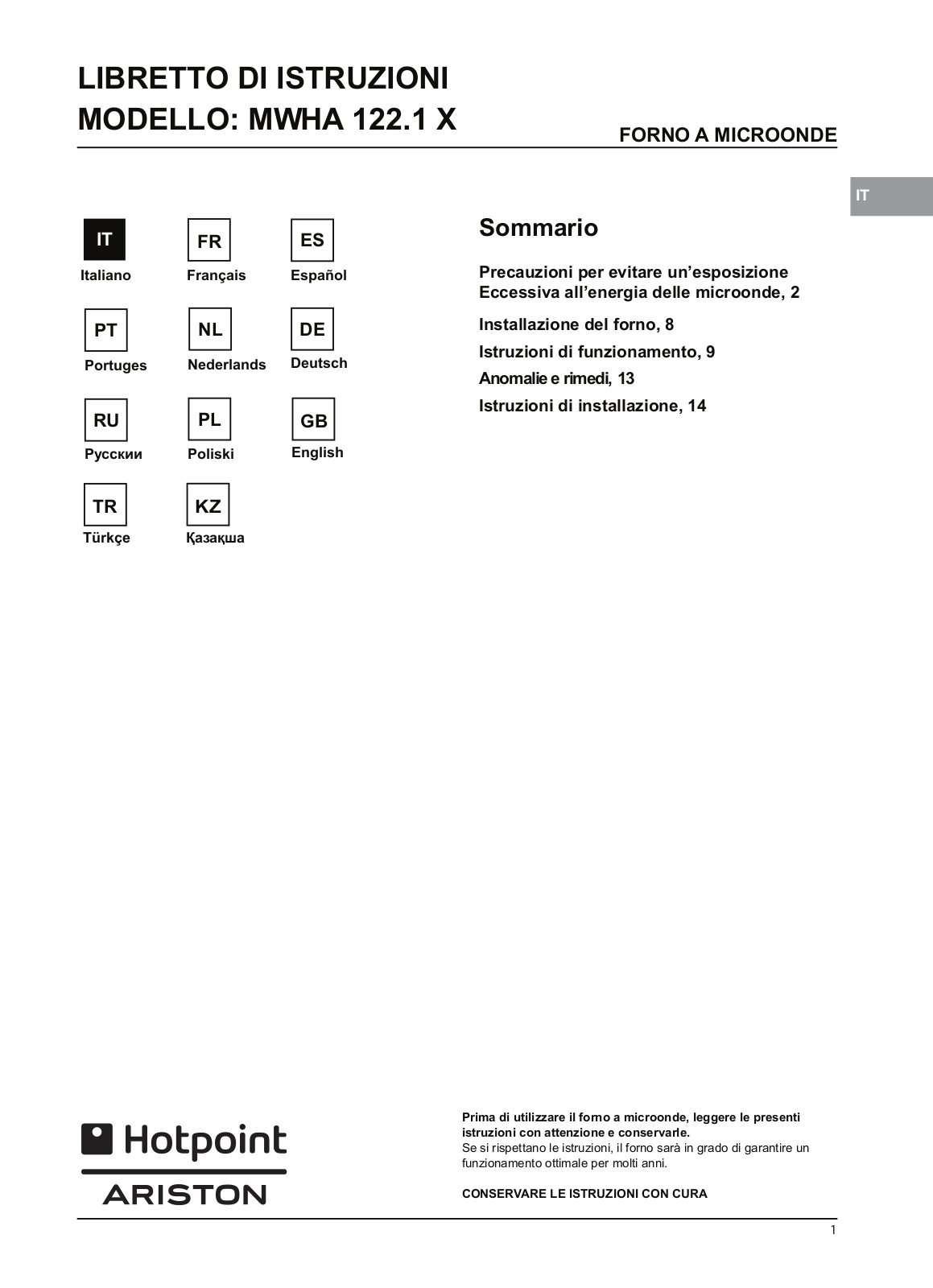 Hotpoint MWA122HA User Manual